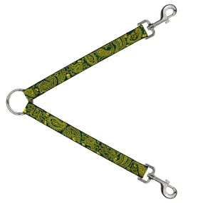Dog Leash Splitter - Bandana/Skulls Green/Gold