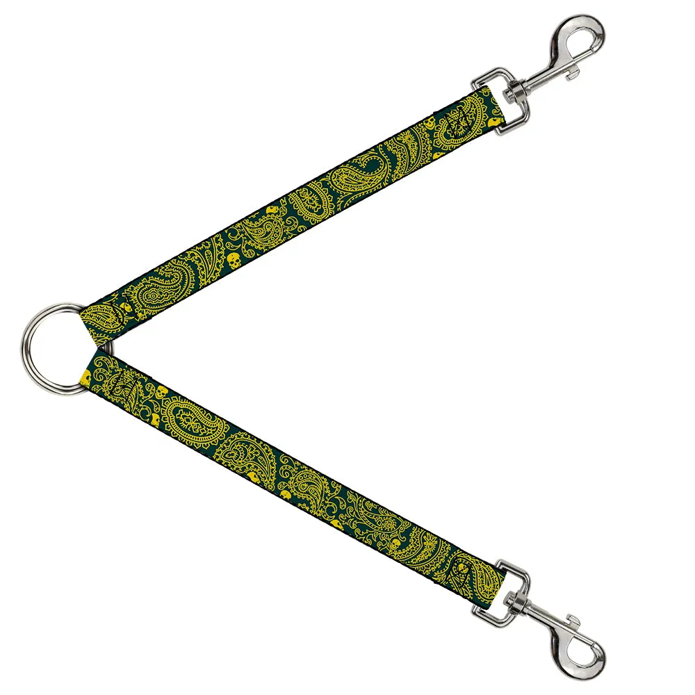 Dog Leash Splitter - Bandana/Skulls Green/Gold