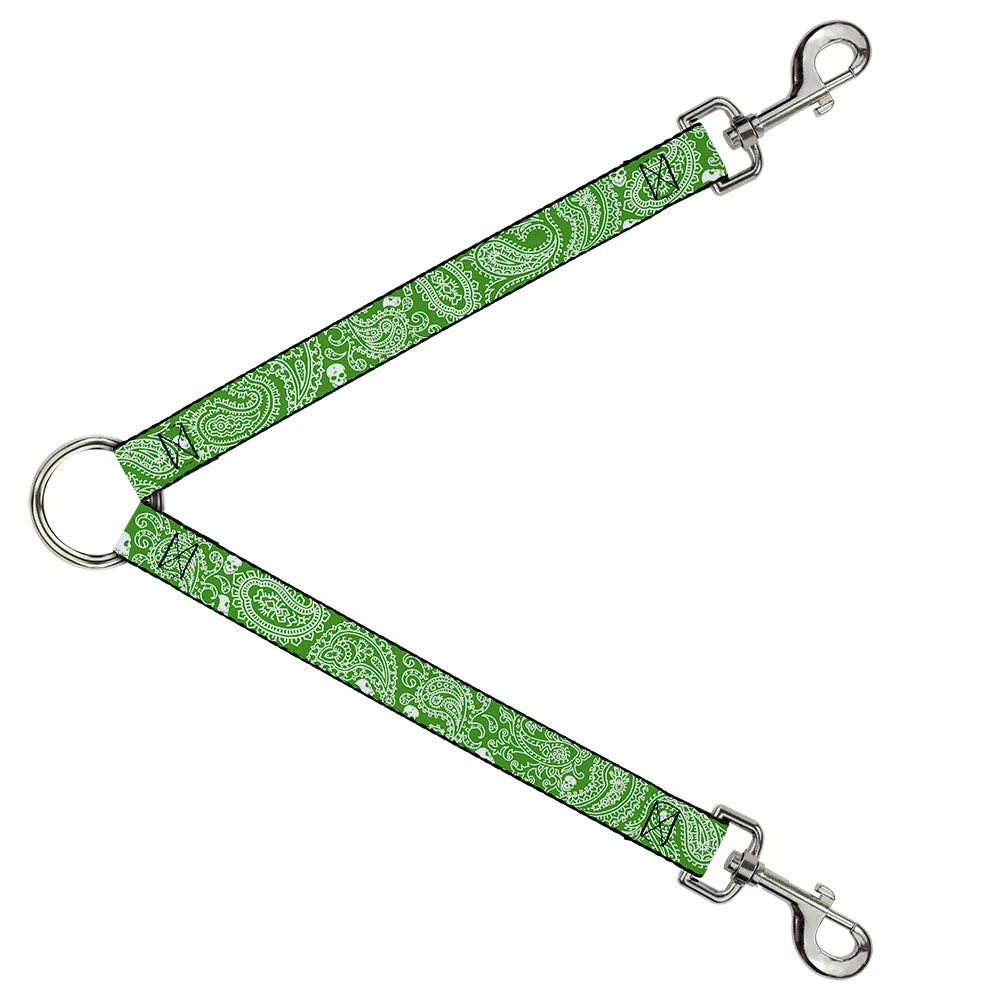 Dog Leash Splitter - Bandana/Skulls Irish Green/White