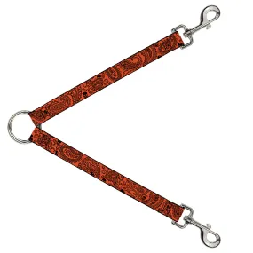 Dog Leash Splitter - Bandana/Skulls Orange/Black