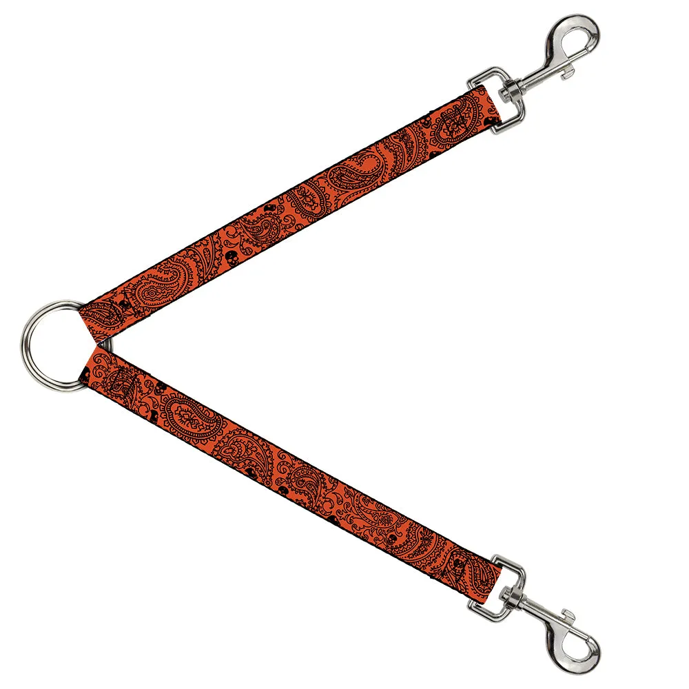 Dog Leash Splitter - Bandana/Skulls Orange/Black