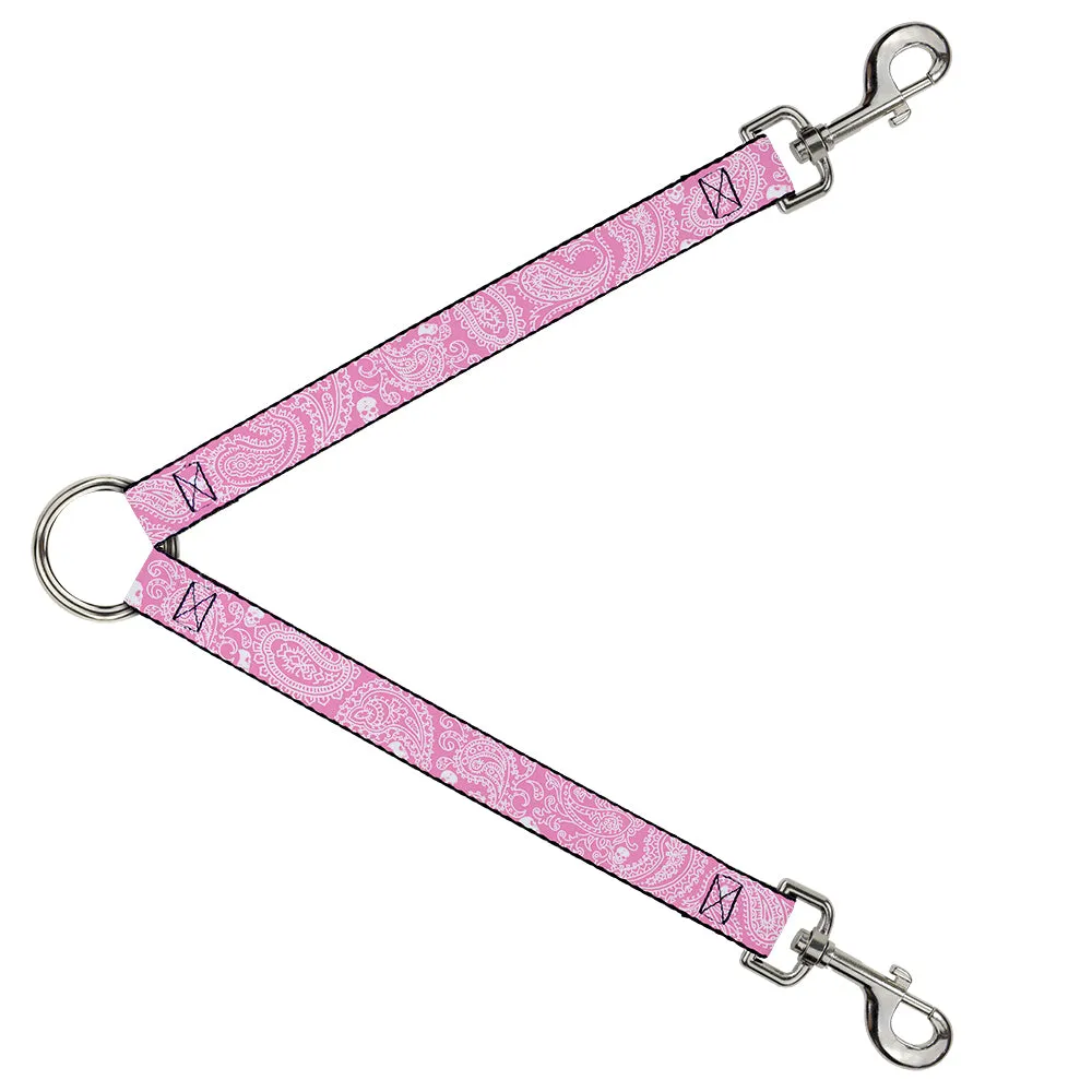 Dog Leash Splitter - Bandana/Skulls Pink/White