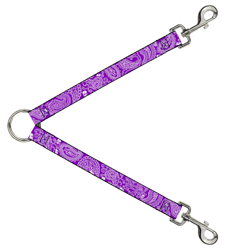 Dog Leash Splitter - Bandana/Skulls Purple/White