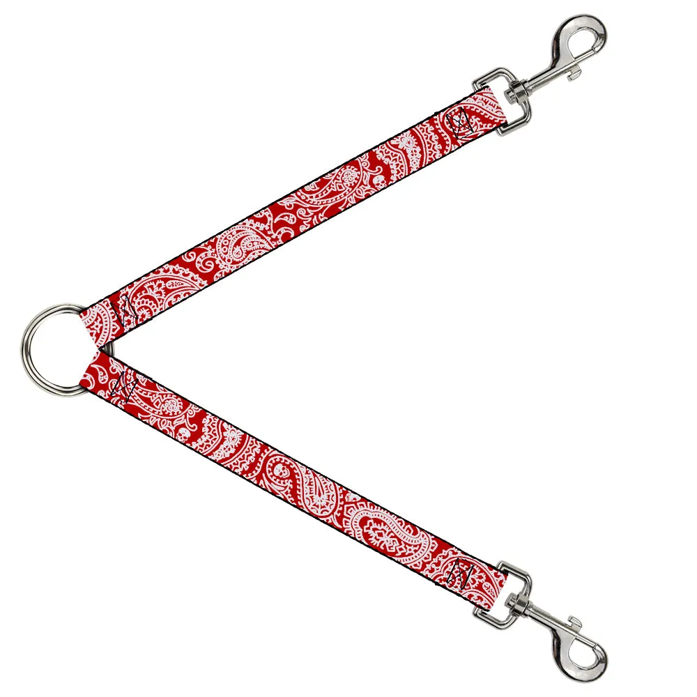 Dog Leash Splitter - Bandana/Skulls Red/White