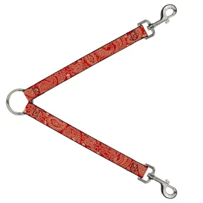 Dog Leash Splitter - Bandana/Skulls Scarlet Red/Gold