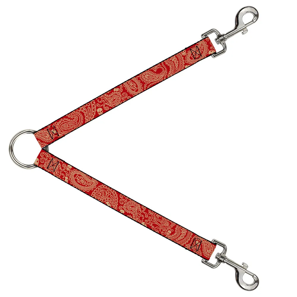 Dog Leash Splitter - Bandana/Skulls Scarlet Red/Gold