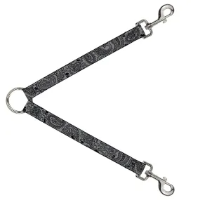 Dog Leash Splitter - Bandana/Skulls Silver/Black