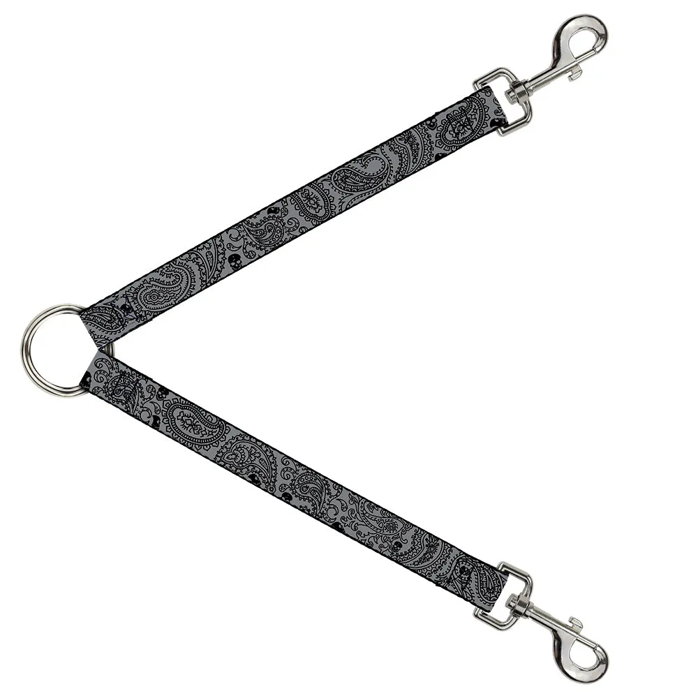 Dog Leash Splitter - Bandana/Skulls Silver/Black