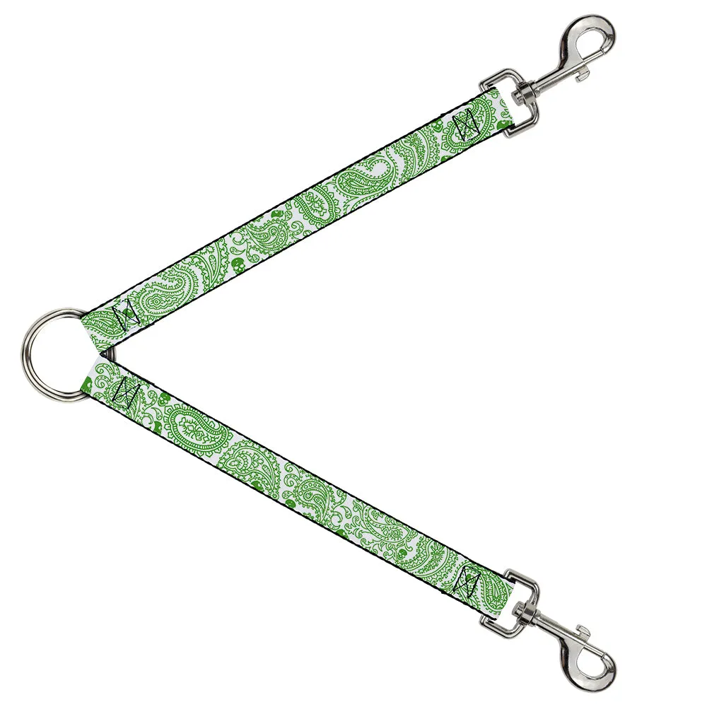 Dog Leash Splitter - Bandana/Skulls White/Irish Green