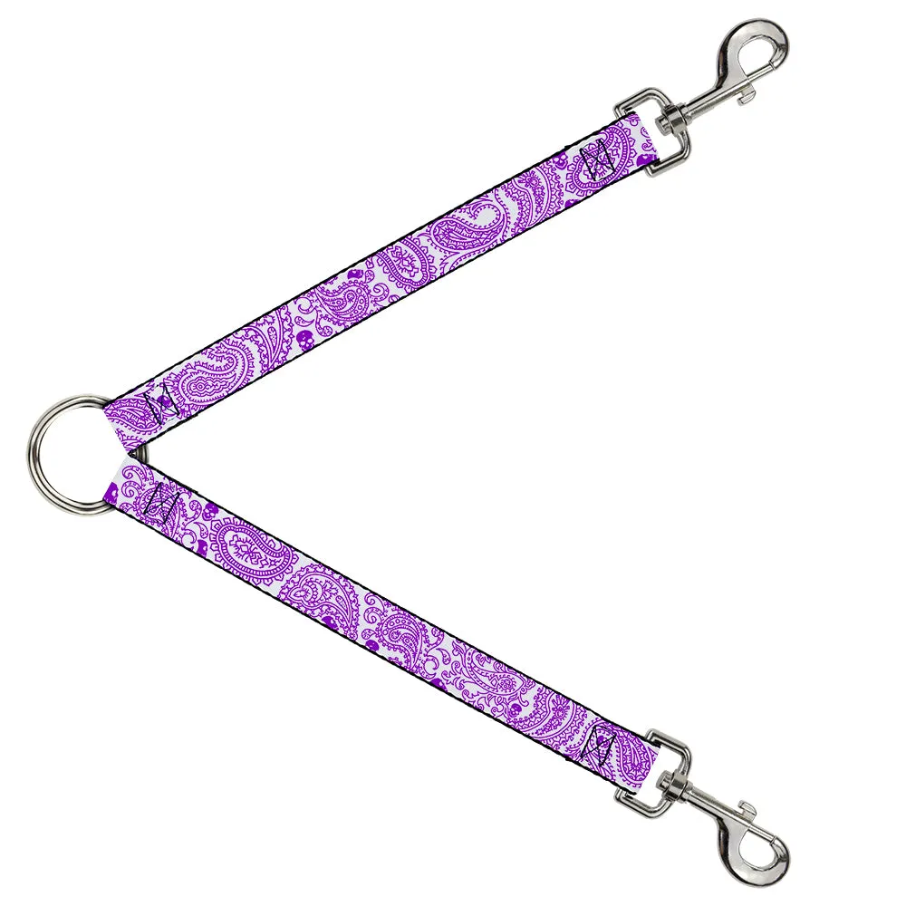 Dog Leash Splitter - Bandana/Skulls White/Purple