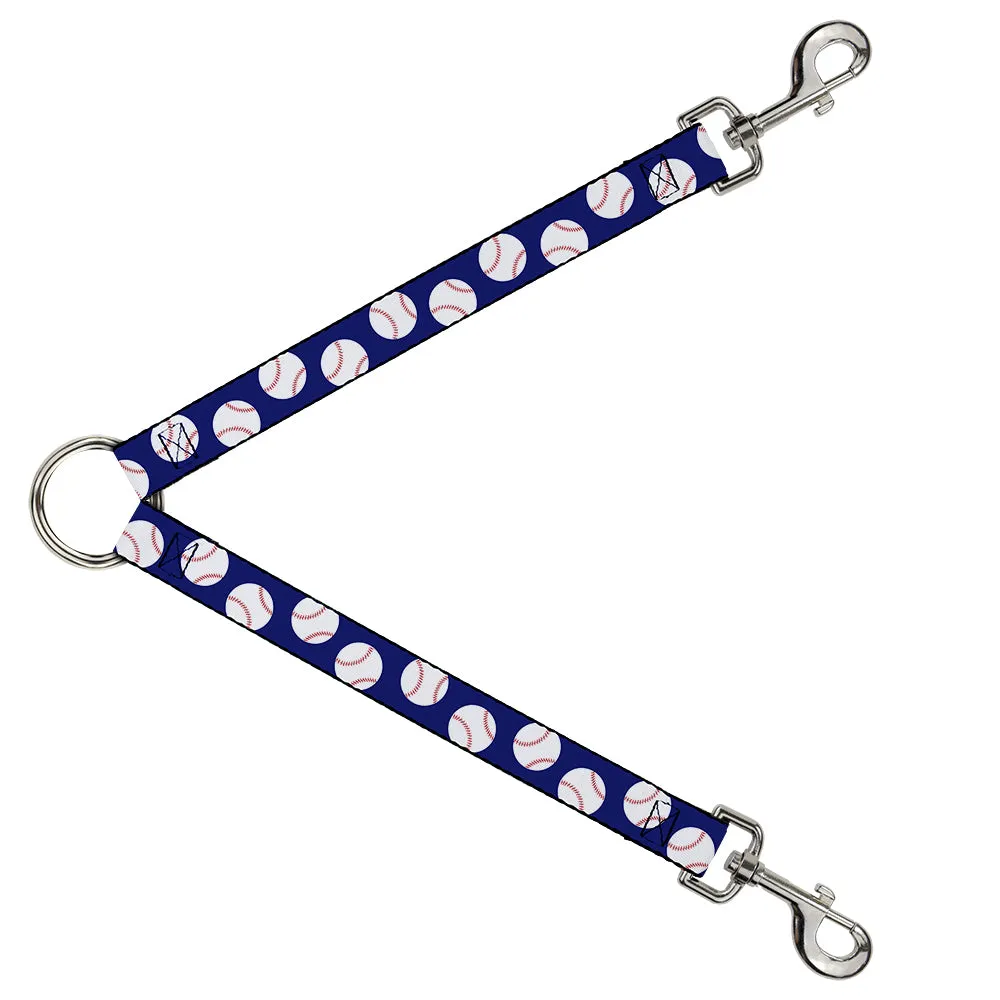 Dog Leash Splitter - Baseballs Scattered Blue