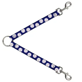 Dog Leash Splitter - Baseballs Scattered Blue