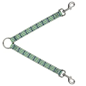 Dog Leash Splitter - Basketweave Plaid White/Navy/Bright Green