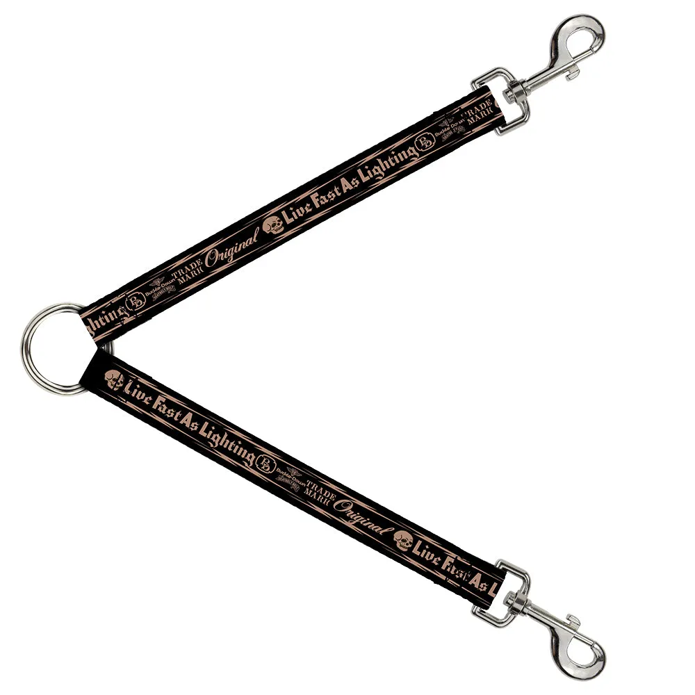 Dog Leash Splitter - BD Skull LIVE FAST AS LIGHTNING Black/Light Orange