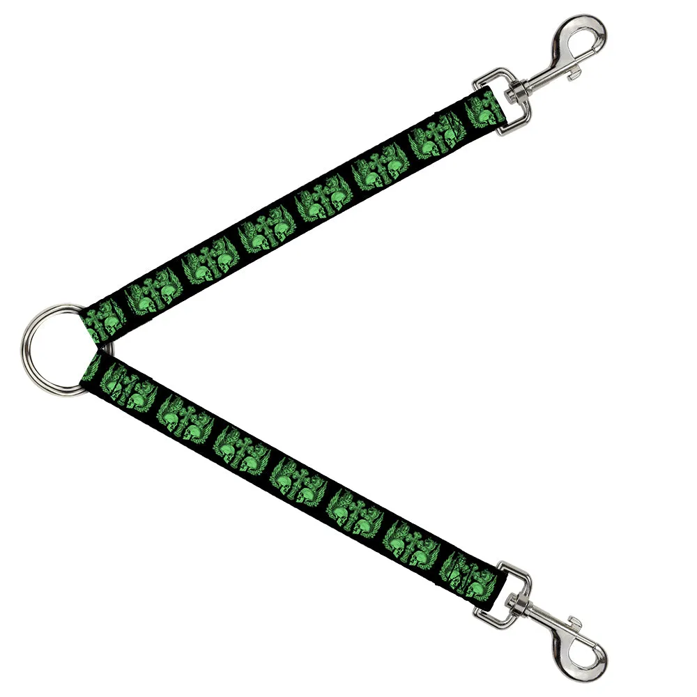 Dog Leash Splitter - BD Skulls w/Wings Black/Green