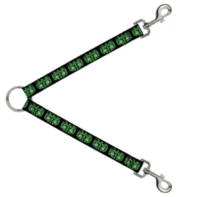 Dog Leash Splitter - BD Skulls w/Wings Black/Green