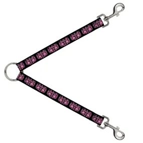 Dog Leash Splitter - BD Skulls w/Wings Black/Pink