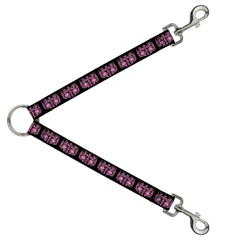 Dog Leash Splitter - BD Skulls w/Wings Black/Pink
