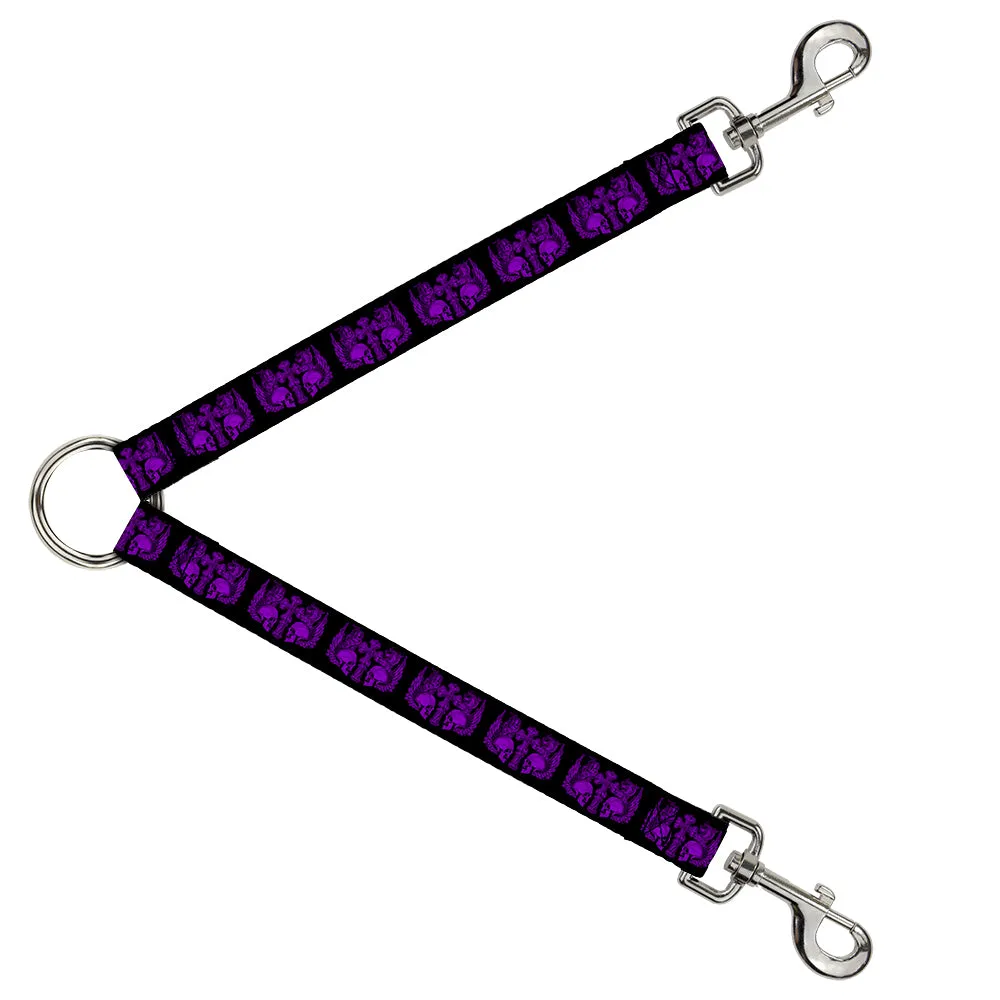 Dog Leash Splitter - BD Skulls w/Wings Black/Purple