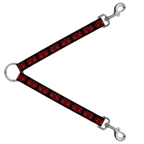 Dog Leash Splitter - BD Skulls w/Wings Black/Red