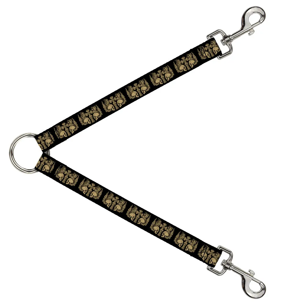 Dog Leash Splitter - BD Skulls w/Wings Black/Tan
