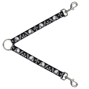 Dog Leash Splitter - BD Skulls w/Wings Black/White