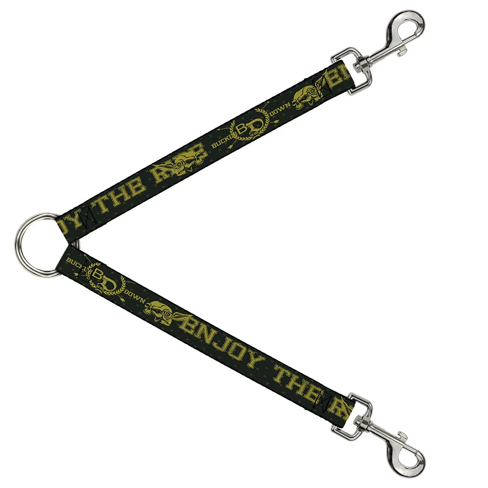 Dog Leash Splitter - BD Winged Skull ENJOY THE RIDE Olive/Lime Green