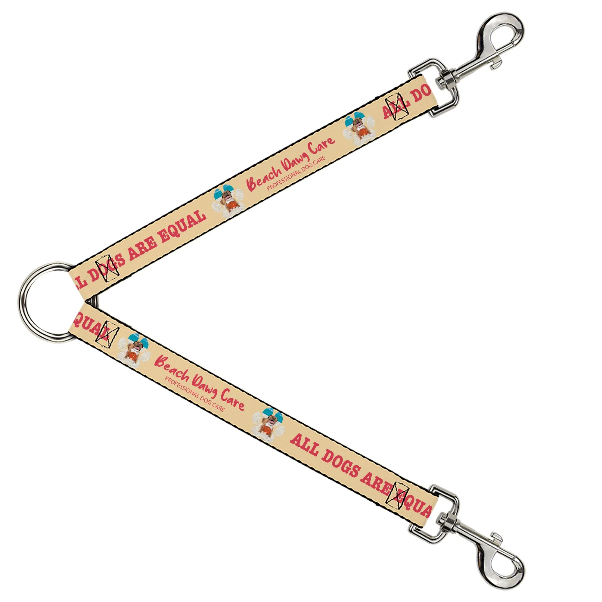 Dog Leash Splitter - BEACH DAWG CARE ALL DOGS ARE EQUAL Cream/Pink