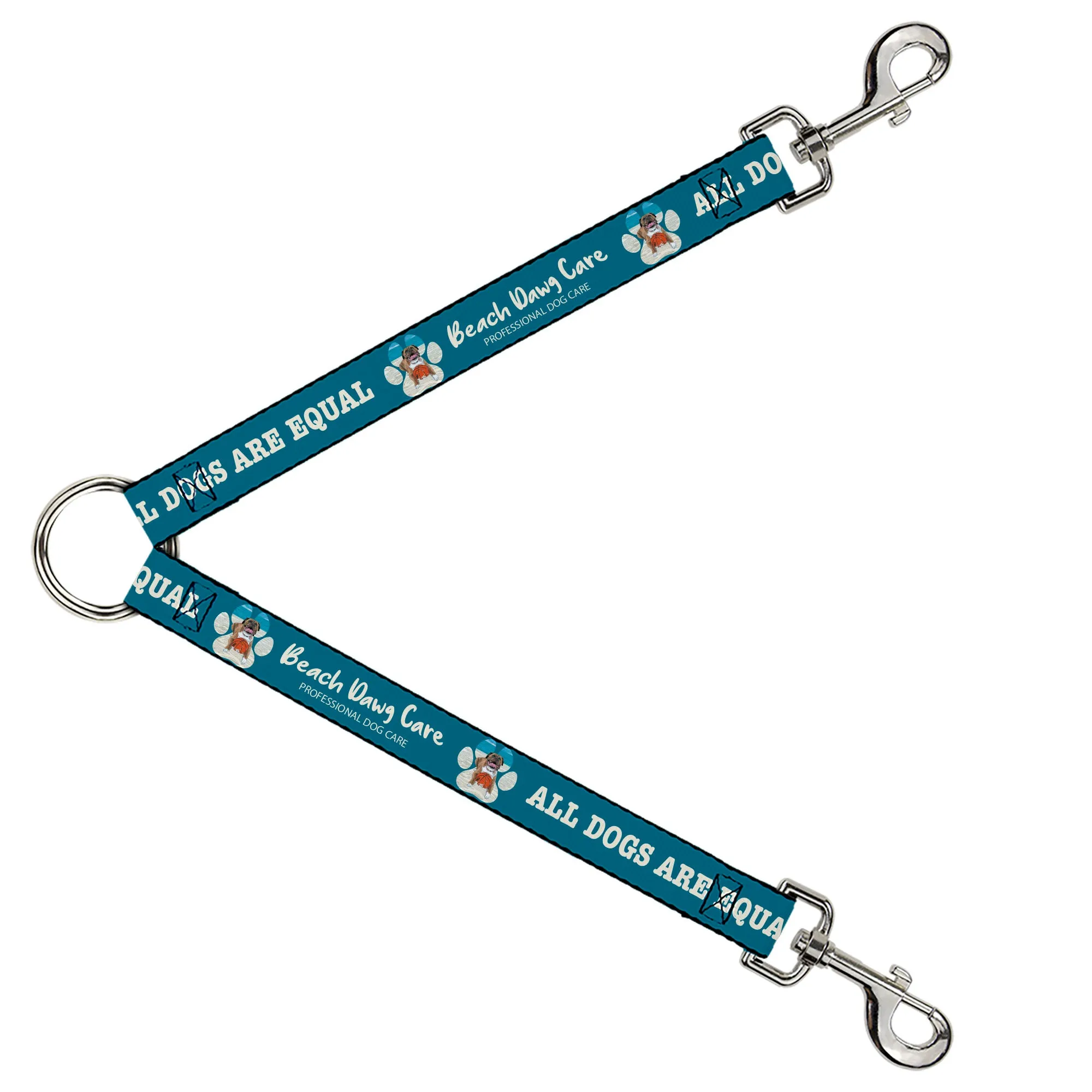 Dog Leash Splitter - BEACH DAWG CARE ALL DOGS ARE EQUAL Turquoise/White