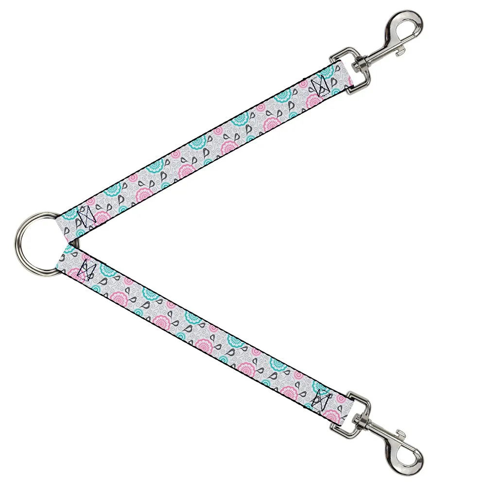 Dog Leash Splitter - Bird Tapestry White/Gray/Turquoise/Pink
