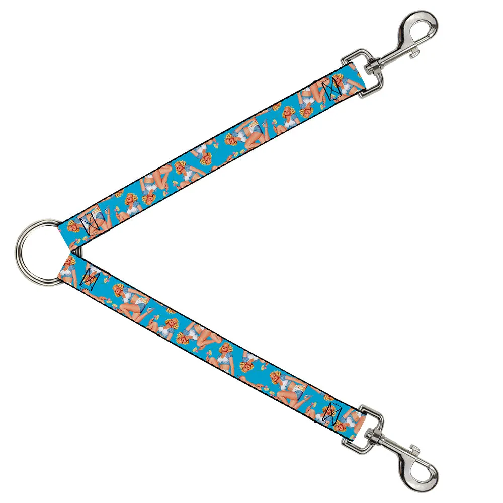 Dog Leash Splitter - Blonde Pin Up Girl Bright Blue
