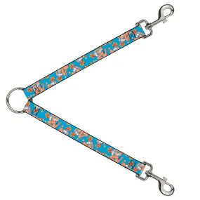 Dog Leash Splitter - Blonde Pin Up Girl Bright Blue