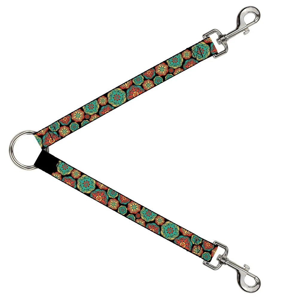 Dog Leash Splitter - Boho Mandala Black/Yellow/Turquoise/Orange