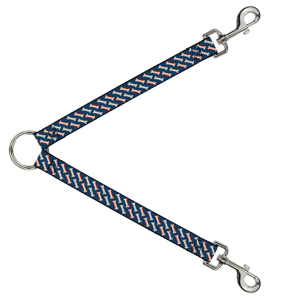 Dog Leash Splitter - Bones Blue/Tan/Red