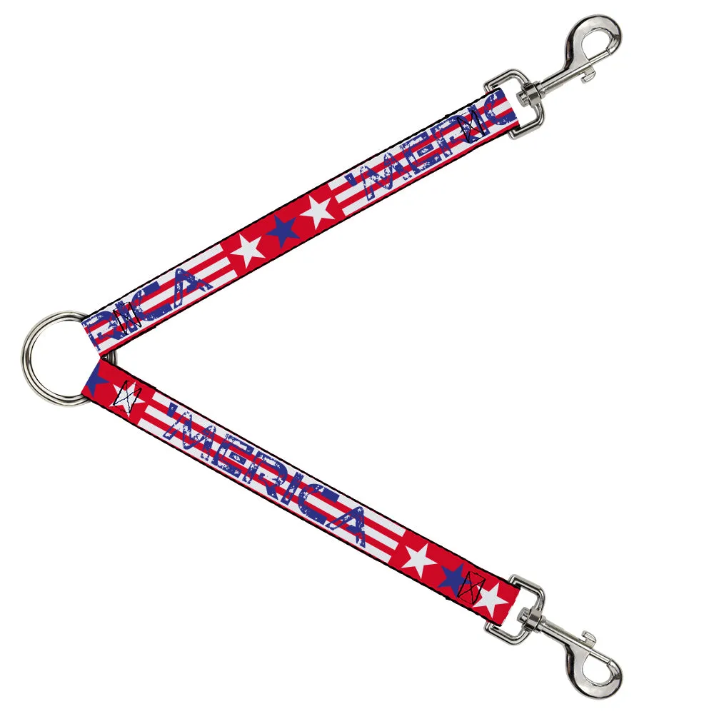 Dog Leash Splitter - 'MERICA Stripes/Stars Red/White/Blue