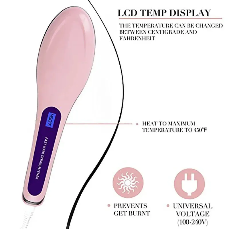 Fast Straightening Electric Hair Comb LCD Display Digital Heating