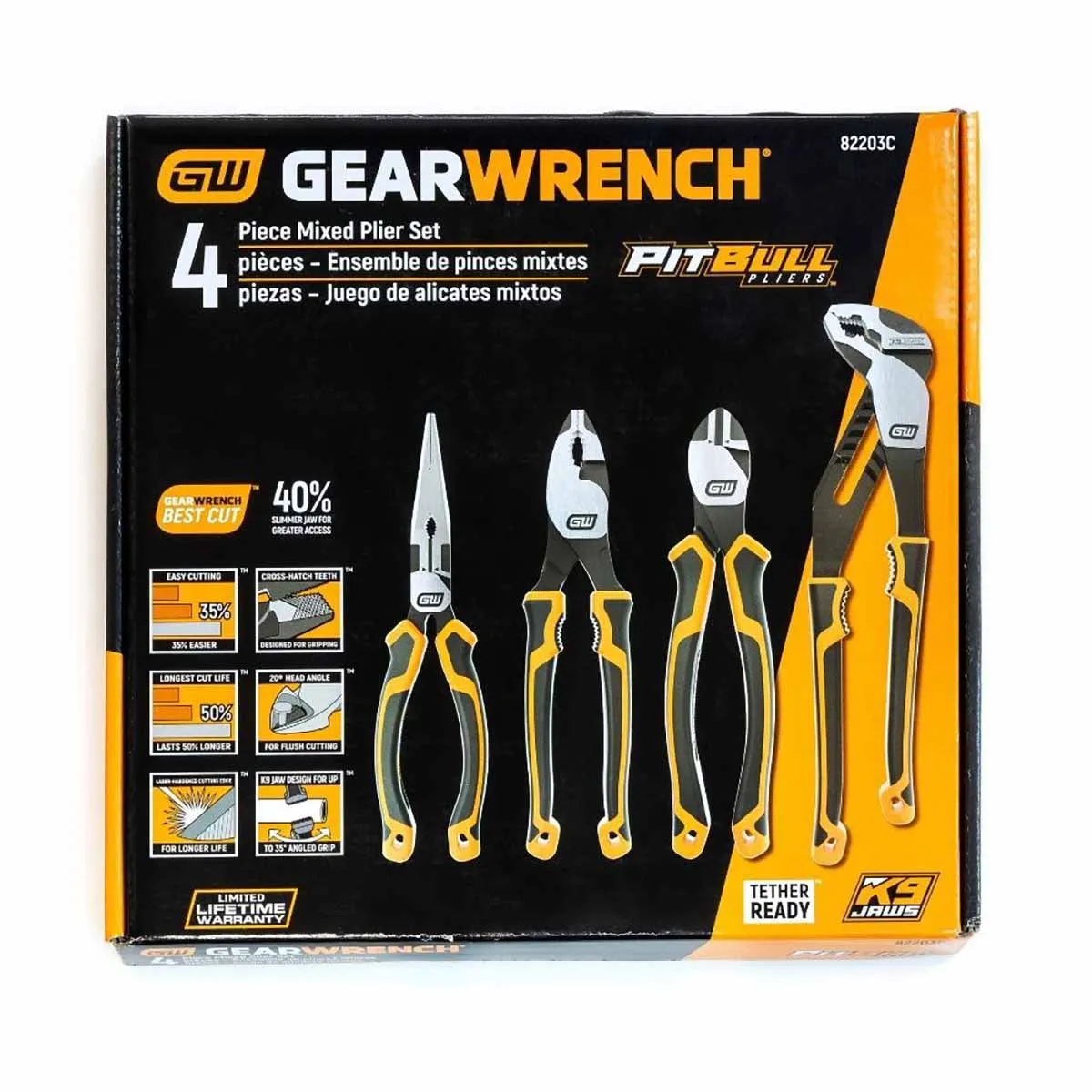 GearWrench 82203C 4 Pc. Pitbull Dual Material Mixed Plier Set