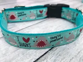 I <3 Sharks Aqua 1 Inch Martingale Combo 10-14"