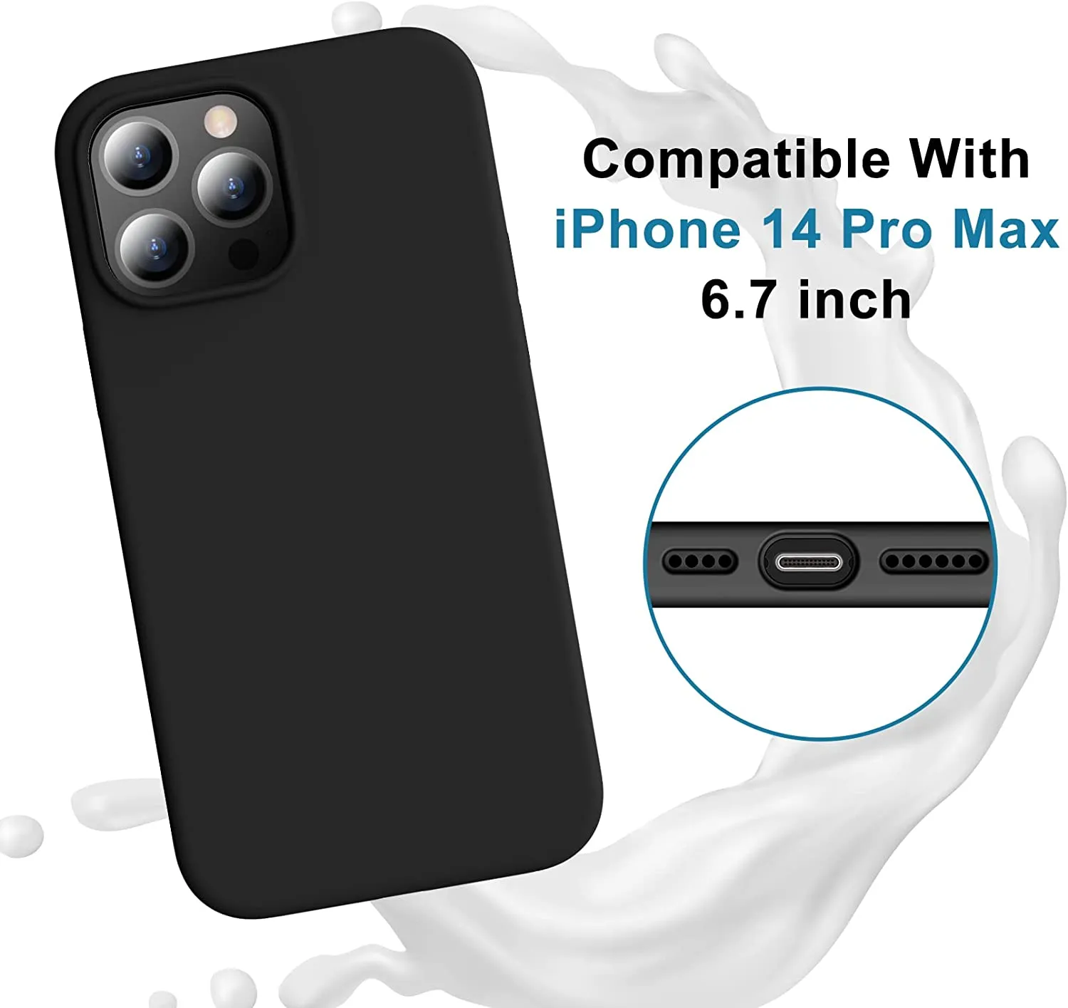 iPhone 14 Pro Max Case,Magnetic Liquid Silicone Gel Rubber Bumper Cover - Black