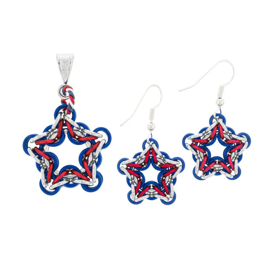 Jewelry Kit, Remebrance Star Chain Maille Pendant and Earring Set by Weave Got Maille - Limited Edition