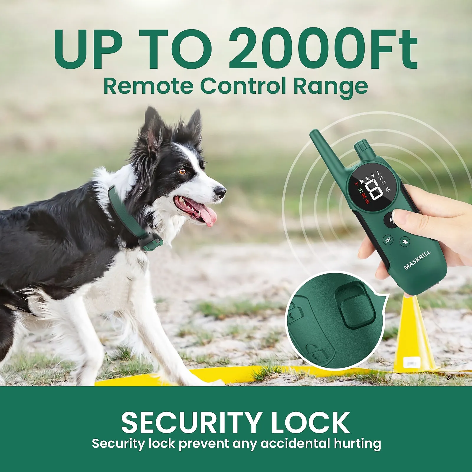 MASBRILL Dog Shock Collar 2 Remotes, Waterproof Rechargeable Electric Dog Training Collar with Remote, 2000Ft 3 Modes Beep Vibration Safe Shock