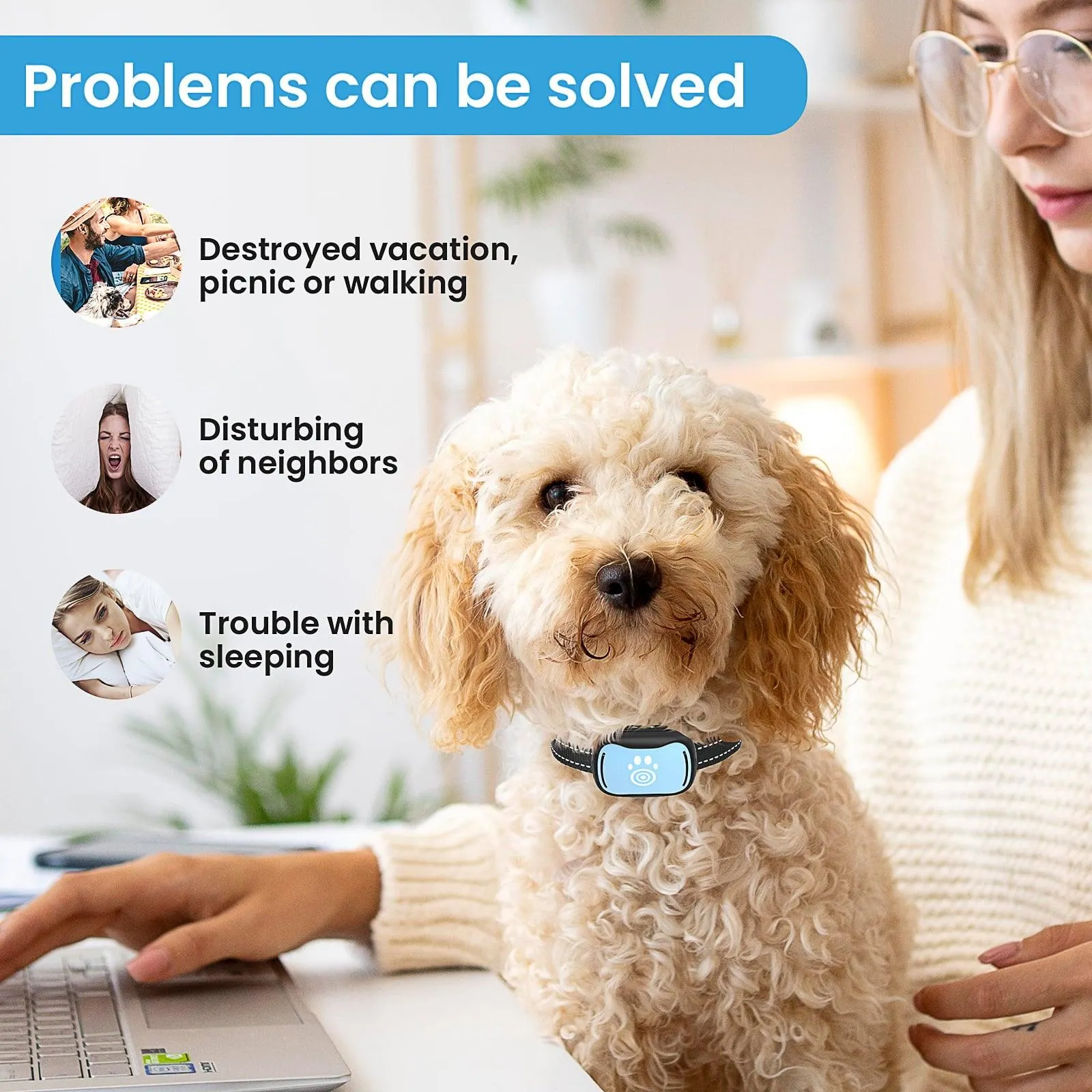 Masbrill No Shock Small Dog Bark Collar Most Humane Stop Barking Collar Control Device-PET687V