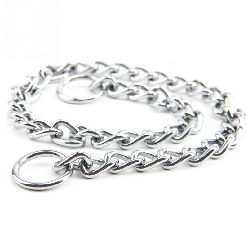 Metal Stainless Steel Chain Dog Collar Double Row Chrome Plated Training Show Collar Adjustable Safety Control