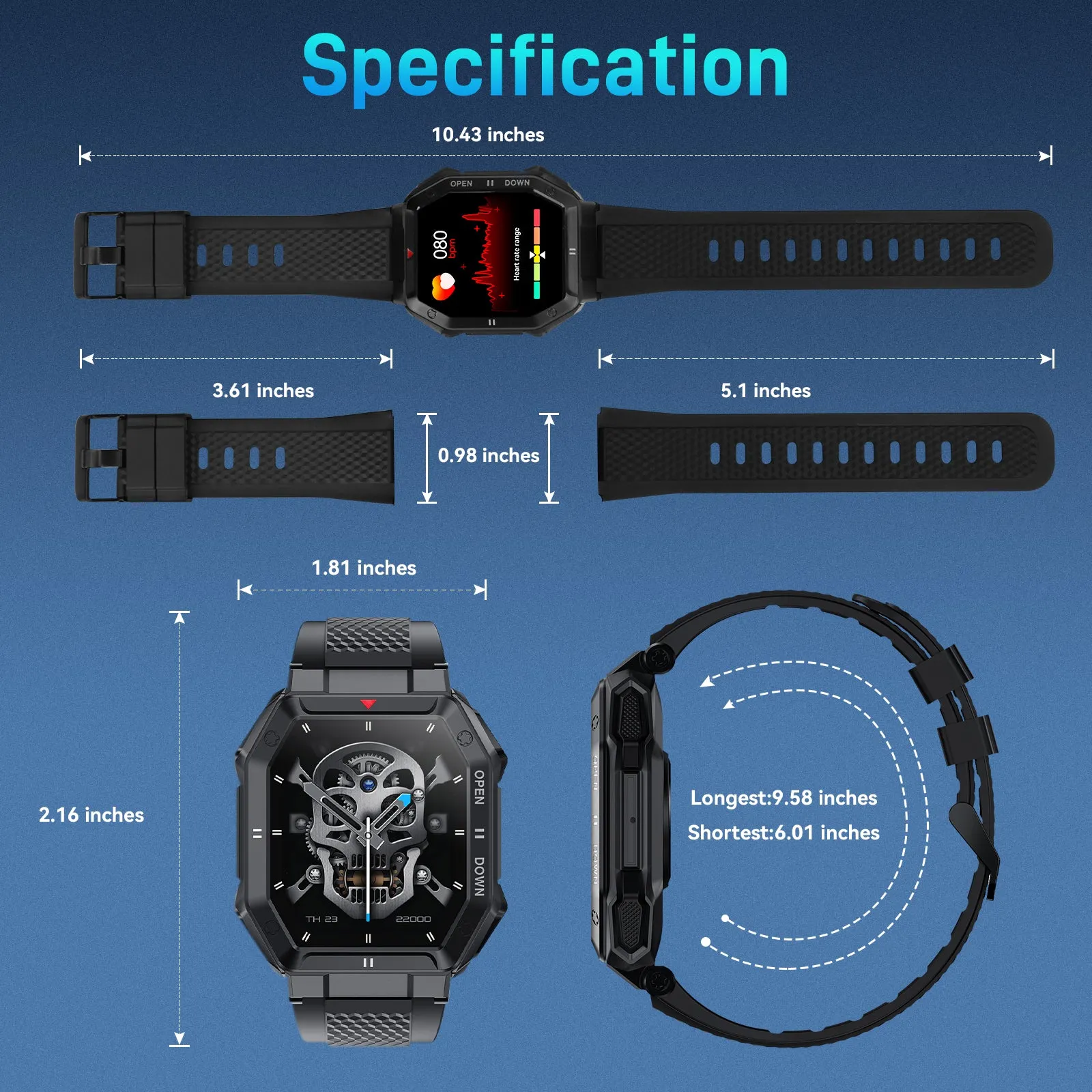 Military Smart Watch for Men with Call (Answer/Make) Outdoor Tactical Sports Watch Rugged 1.85" HD Big Screen Fitness Tracker Heart Rate Sleep Monitor Smartwatch Compatible with Android iPhone Samsung