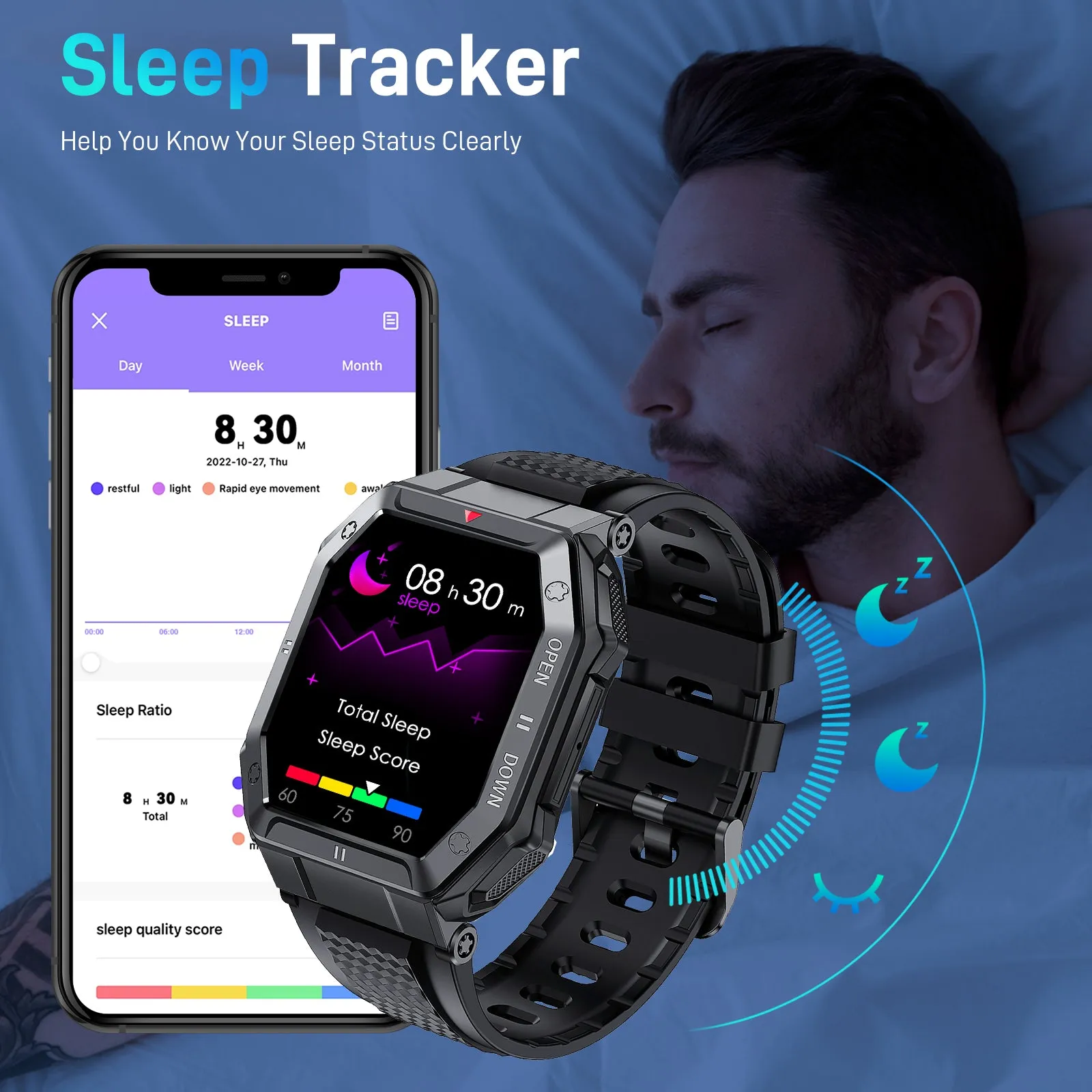 Military Smart Watch for Men with Call (Answer/Make) Outdoor Tactical Sports Watch Rugged 1.85" HD Big Screen Fitness Tracker Heart Rate Sleep Monitor Smartwatch Compatible with Android iPhone Samsung