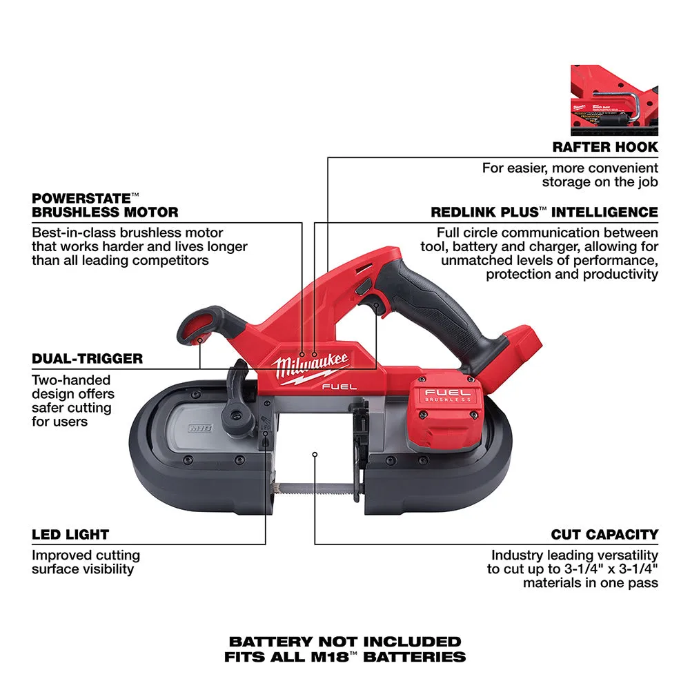 Milwaukee 2829S-20 M18 Fuel Compact Dual-Trigger Band Saw, Bare