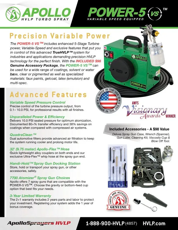 Power-5 VS™ |  Apollo HVLP Turbo Spray TrueHVLP™with A7700 Spray Gun