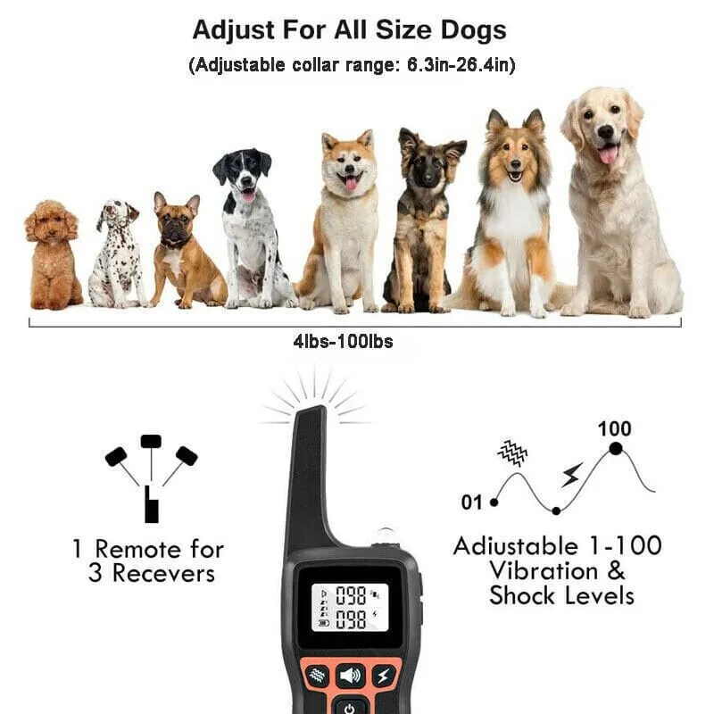 PPTekPro™ Remote Dog Shock Training Collar: 3280ft, Rechargeable, Waterproof LCD