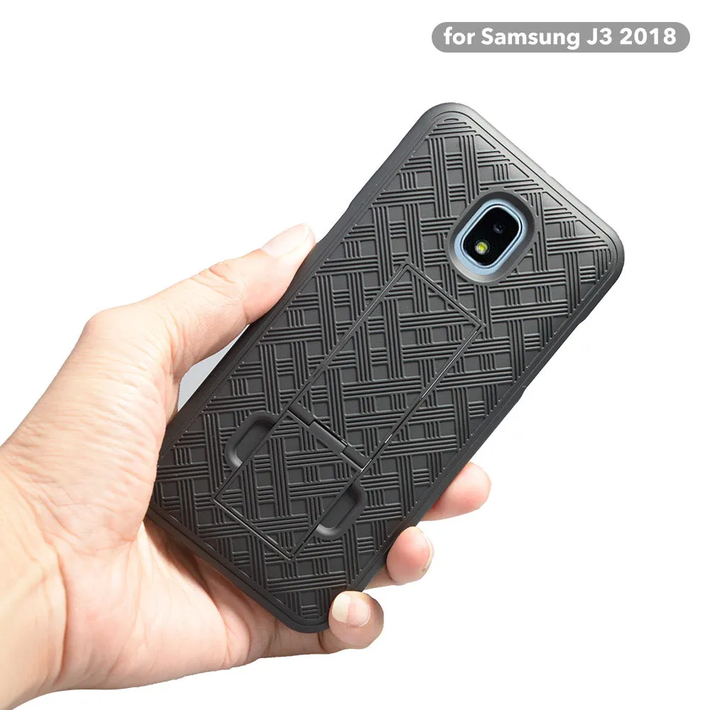 Samsung Galaxy J3 2018/Express Prime 3/Amp Prime 3/J3 Achieve/J3 Star/J3 Top/J3 Achieve/J3 Orbit/J3 V 3rd Gen/J3 Aura/Sol 3 Case, Rugged Slim Rotating Swivel Lock Holster Shell Combo Clip Cover