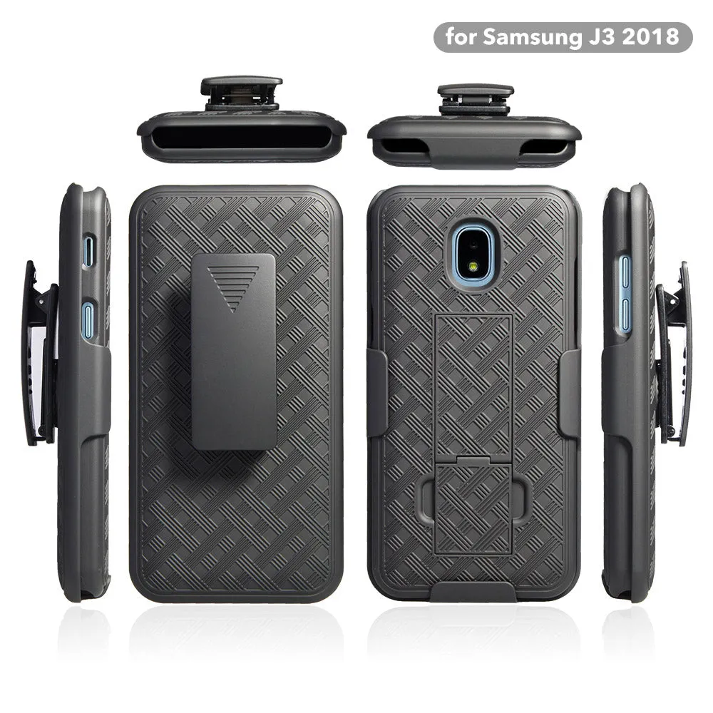 Samsung Galaxy J3 2018/Express Prime 3/Amp Prime 3/J3 Achieve/J3 Star/J3 Top/J3 Achieve/J3 Orbit/J3 V 3rd Gen/J3 Aura/Sol 3 Case, Rugged Slim Rotating Swivel Lock Holster Shell Combo Clip Cover
